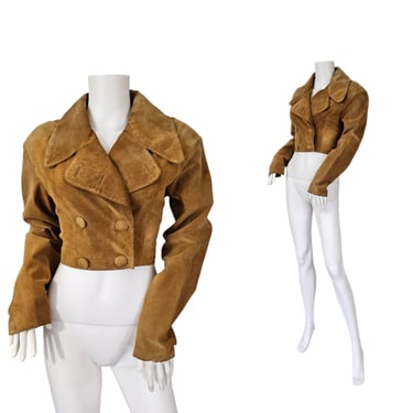Wilsons 1980's Tan Suede Cropped Leather Jacket I Sz Med I Military Inspired 
