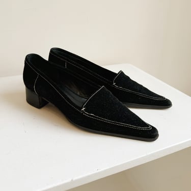 Black Suede Whipstitch Pointed Loafer