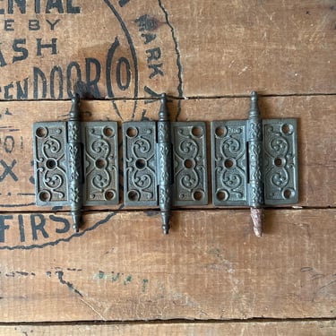 Set of 3 Ca. 1880s Eastlake Door Steeple Tip Hinges 3"x3” 