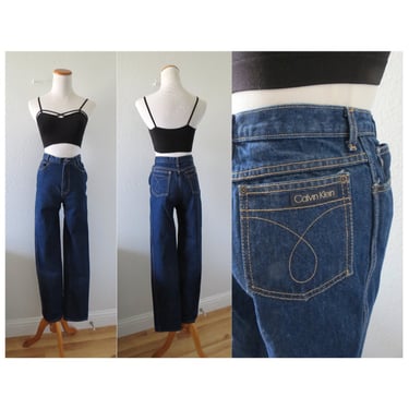 Vintage Calvin Klein Jeans - 90s Women's Denim Pants - High Waisted Dark Wash Straight Leg - Size XXS 24