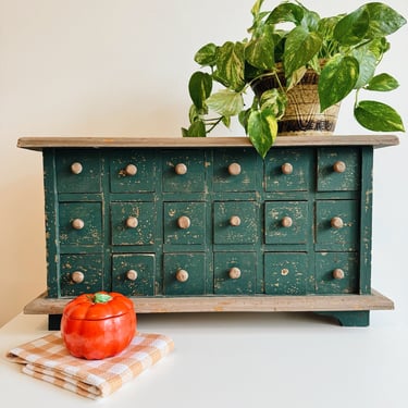 Green Wooden Apothecary Cabinet