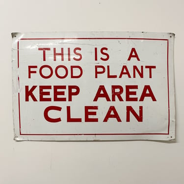 1950s Industrial Food Plant Sign - Pabst Blue Ribbon Brewery? - 36" x 24" -  Keep Area Clean - Industrial Goods Signage - Red White 