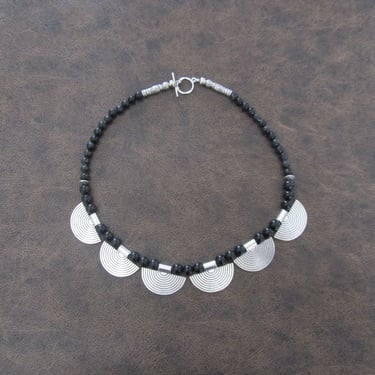 Ethnic statement necklace, black and silver necklace, 