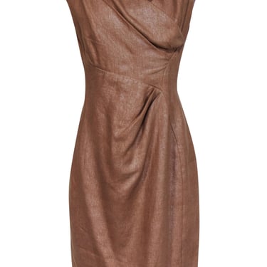 Sara Campbell - Metallic Tan Woven Linen Sheath Dress Sz 10