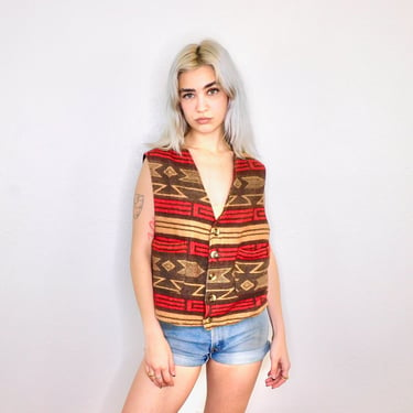 Joshua Tree Vest // woven blanket hippie jacket dress aztec southwest southwestern oversize 80s brown red 80's 90s blouse // O/S 