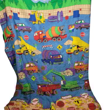 VTG Twin Comforter Construction Dump Trucks Primary Color Excavator Cement 86x62 