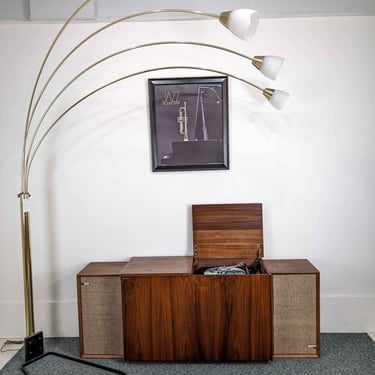 MCM Walnut Record Player Cabinet & Vinyl Storage by Hamlin