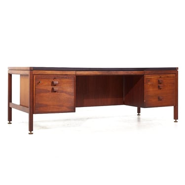 Jens Risom Mid Century Walnut and Leather Top Executive Desk - mcm 