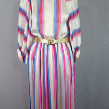 1980s Albert Nipon Silk Striped Shirtwaist Dress || Estimated Size Small/Medium 