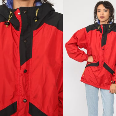 90s REI Jacket Hooded Goretex Windbreaker Jacket Red Hoodie Cargo Hood Rain Jacket Vintage Hiking Jacket Medium Large 