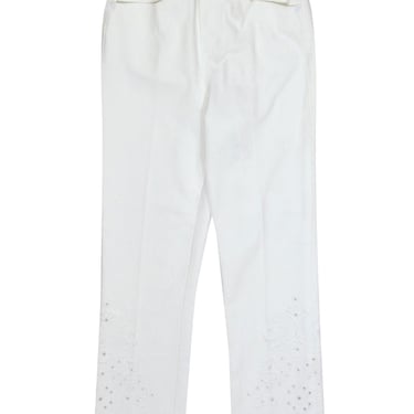 Tory Burch - White Floral Embroidered High-Waist Straight Leg &quot;Keira&quot; Jeans Sz 26