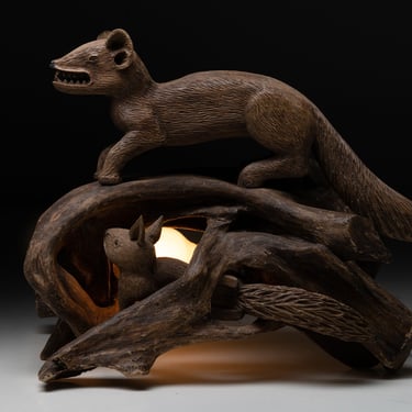 Fox & Squirrel Folk Art Lamp