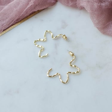 gold flower hoop earrings, gold petal earrings, romantic cottagecore nature woodland gift for her, statement earrings 