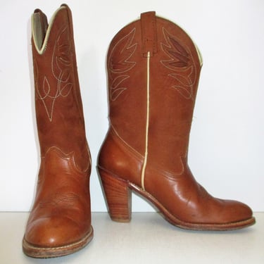 Acme Boots, Vintage Brown Cowgirl Boots, Leather Cowboy Western, 7M Women 