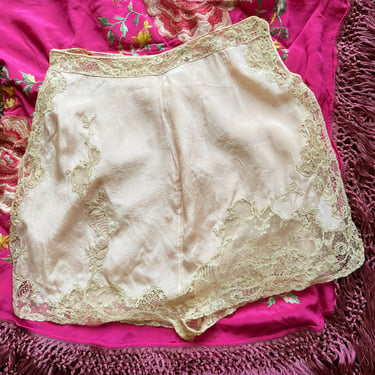 1920s 30s peach silk and French lace tap pants M 