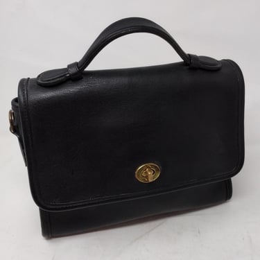 Vintage Coach Court Bag 9870 - Black Leather Top Handle - Made in USA - Pre 1994 