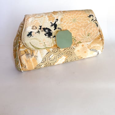 1960s Gold Obi Brocade and Jade Clutch Evening Bag