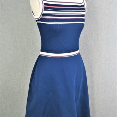 1970s - Sporty Knit - Striped Dress - Tennis - Golf - Mini - Estimated size S 4/6 