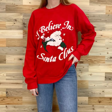 Vintage I Believe in Santa Claus Holiday Christmas Sweater 