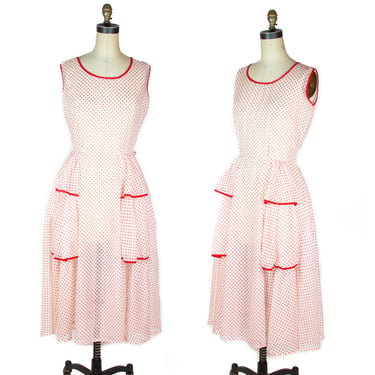 1950s Dress ~ Red and White Polka Dot Sheer Nylon Sleeveless Dress 