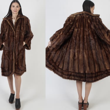 Art Deco Mink Coat, Vintage 50s Red Fur Jacket, Mid Length 40s Striped Overcoat 