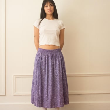 1980s Laura Ashley Lavender Cotton Skirt With Smocked Waist 