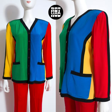 ABSOLUTELY BEAUTIFUL Vintage 80s 90s Mondrian Color Block Silk Blazer 