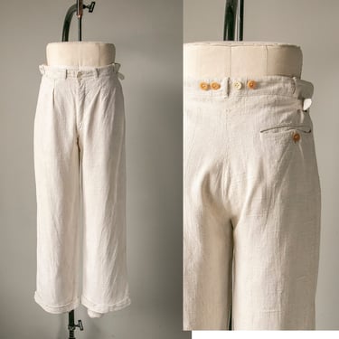 1920s Pants Linen High Waist Trousers 31"x29" 