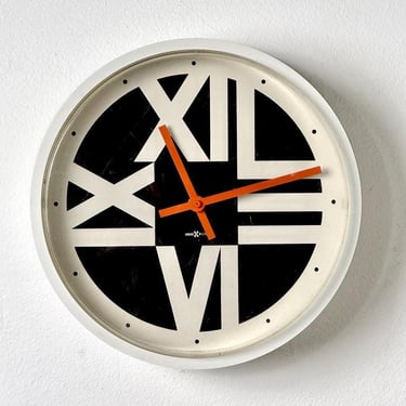 Vintage Arthur Umanoff Swing Timer Modernist Black and White Clock Howard Miller Mid Century Modern 1970s 