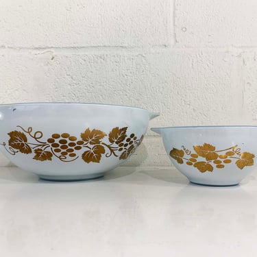 Vintage Pyrex Chip and Dip Set Golden Grapes Blue Delphite 441 444 Promo Promotional Retro Serving Kitchen1960s 