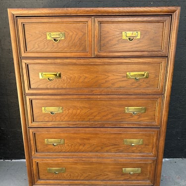 Oak 6 Drawer Dresser With Brass Handles