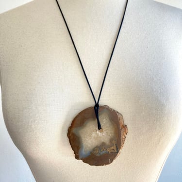 Vintage GEODE Pendant Necklace w/ SILK Cord / Boho Rock Necklace 