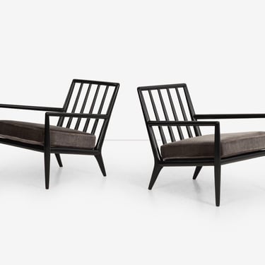 T.H. Robsjohn-Gibbings Black-Frame and Mohair Lounge Chairs