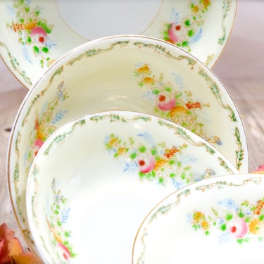 VINTAGE: 4pc Small Bowls - Emico Japan Ej1 - Floral Sprays Lattice Cream - Japan - Replacements - SKU 26-D-00032605 