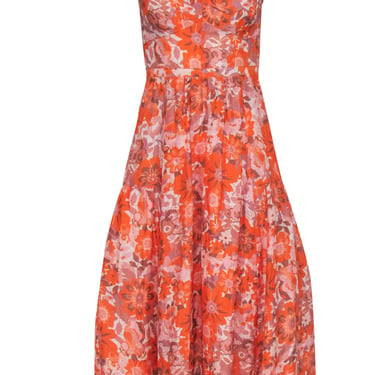 Hope for Flowers by Tracy Reese - Orange Floral Print Sleeveless Linen Midi Dress Sz 2