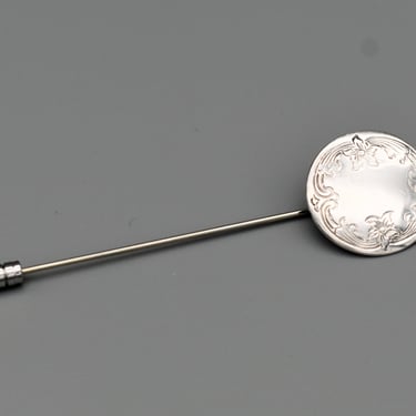 50's S Kirk and Son sterling narcissus stick pin, round mid-century 925 silver etched flowers lapel hat pin 