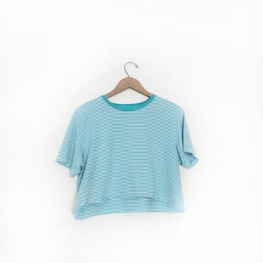 Teal Striped 90s Cropped Tee 