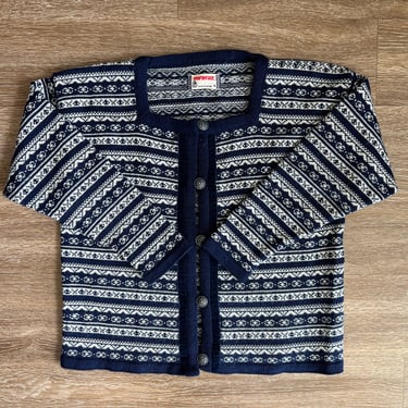 80’s Norwear Wool Cardigan Sweater Norwegian Dale of Norway Style Fair Isle Size Small 