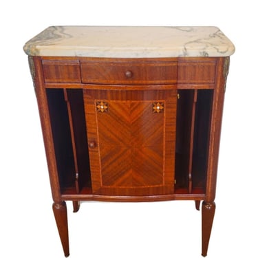 Antique French Art Deco Louis XVI Style Mahogany Inlaid Nightstand Side Cabinet with Magazine Rack Slots 