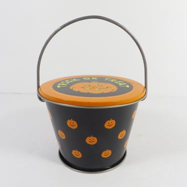 Vintage Halloween Small Candy Tin Bucket - Russ Made in Hong Kong Halloween Candy Pail 