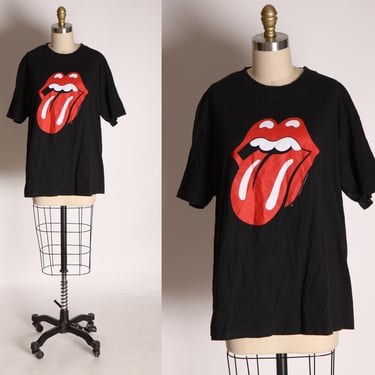 1999 1990s Black, Red and White Rolling Stones Tongue Band Concert T Shirt by All Sport International -L 