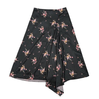 Ted Baker - Dark Green Floral Print Satin Asymmetrical Skirt Sz 6