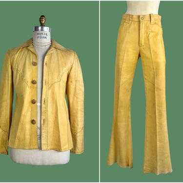SANTA FE LEATHER Co Vintage 70s Western Jacket Shirt & Pants 2 Piece Set | 1970s Deerskin Hand Crafted | Rocker, Hippie, Boho | Mens Small 