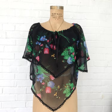 1970's Black Floral Sheer Triangle Top 