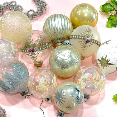 VINTAGE: 12pc - Glass Ornaments - Mercury Ornaments - Christmas Holiday Xmas - Decorations - Crafts 