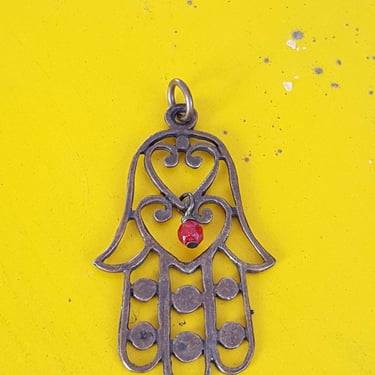 Large HAMSA Pendant~Copper Red Jade Dangle Wire Wrapped Pendant~Hand of Hamsa Fatima Necklace~Luck Necklace~Meaningful Gift~JewelsandMetals. 