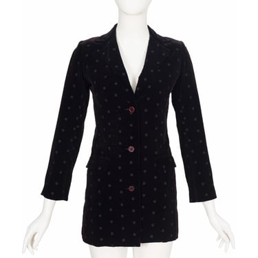 Yves Saint Laurent 1960s/1970s Vintage Embroidered Rosebud Black Cotton Velvet Jacket Sz XS 