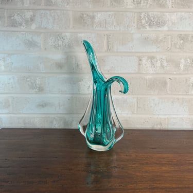 Vintage Murano Glass Sommerso Pitcher Vase by Flavio Poli, Teal Blue Art Glass 