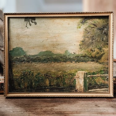 Original Antique French Oil Painting, Country Landscape 
