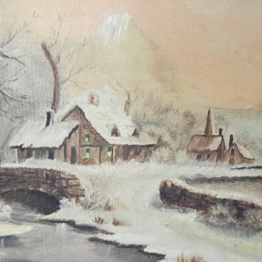 Original Oil Painting, Antique 1926 Signed Artwork, Framed Snowy Winter Landscape 